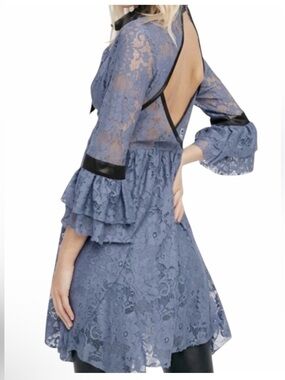 Free People Dusty Blue gilded lace victorian mini dress